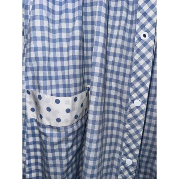 Vintage Kelly Reed Blue Gingham & Polka Dot House Dress With Pockets Size Large - Picture 7 of 8